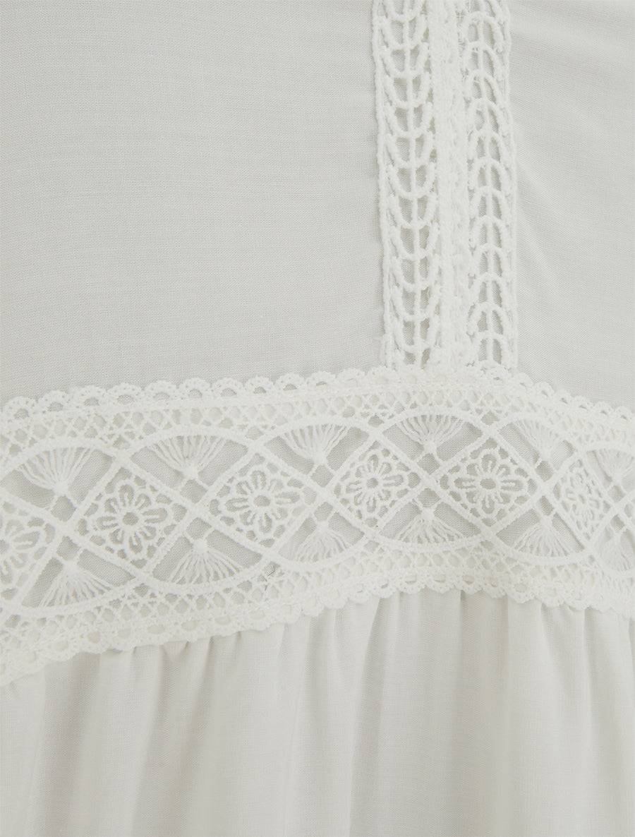 Robe longue unie à taille en dentelle - Blanc - 3