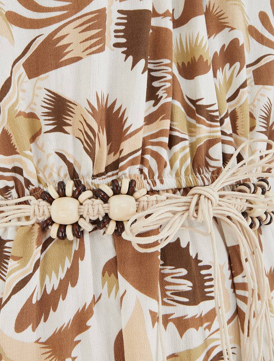 Robe longue à col américain imprimé fantaisie - Marron - 3