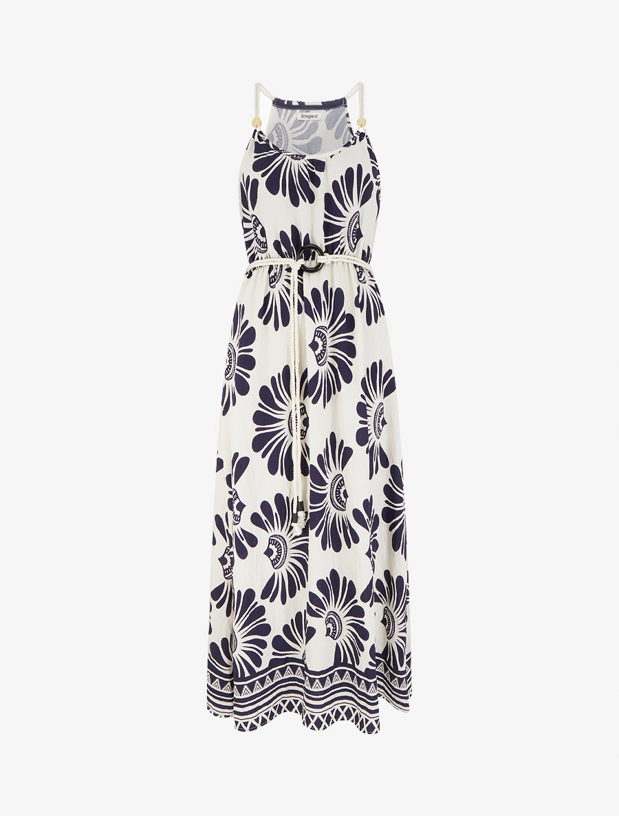 Robe imprimé fantaisie à bretelles en cordelettes - Marine - 1