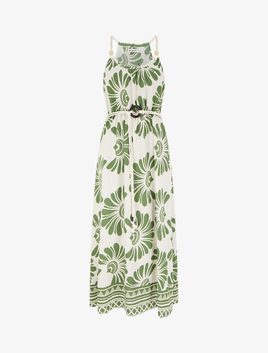 Robe imprimé fantaisie à bretelles en cordelettes - Kaki - 1