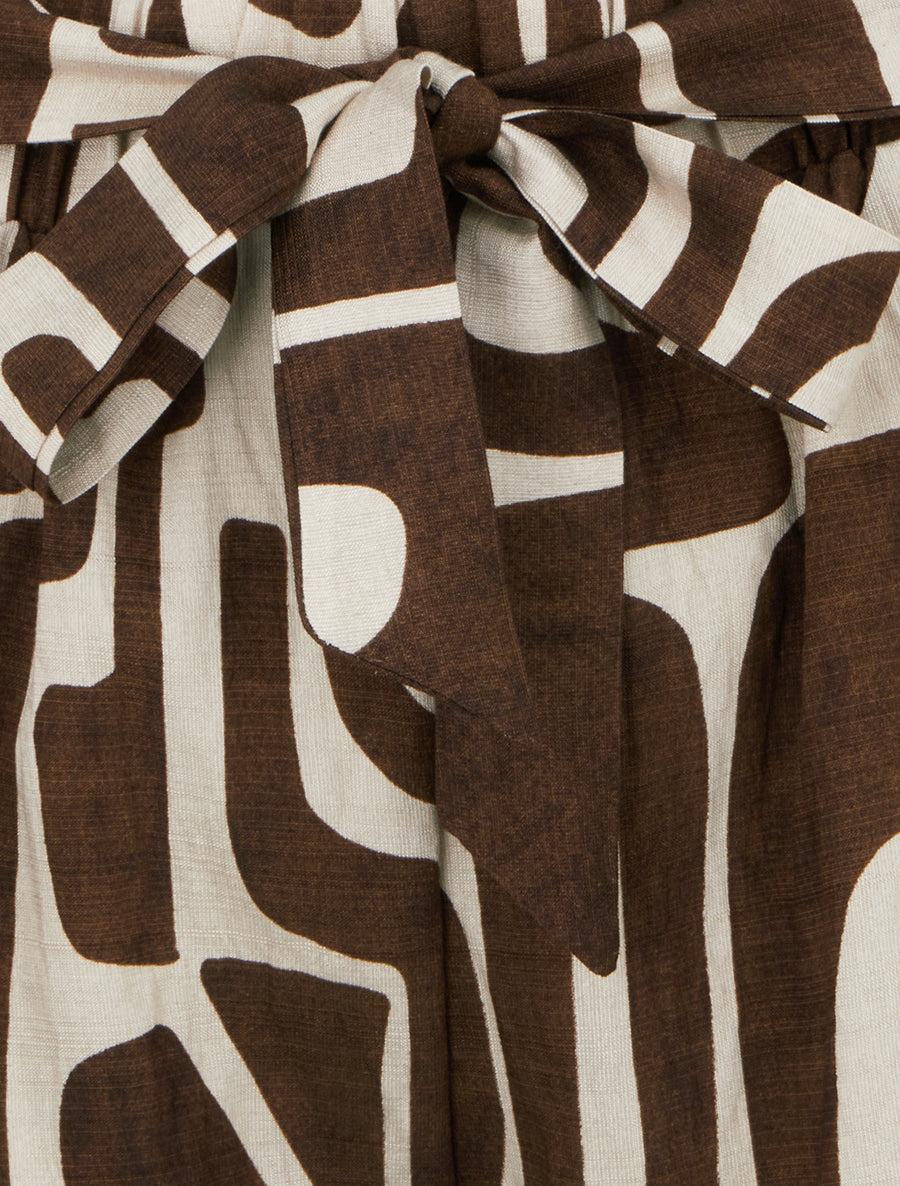 Elastische korte broek met fantasieprint - Bruin
