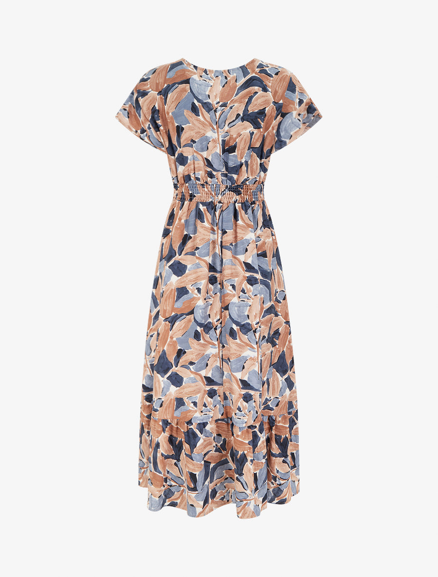 Robe à imprimé stylisé et col en crochet - Marine - 2