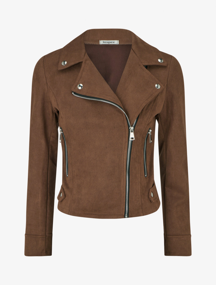 Veste en suédine à fermeture zippée - Marron - 1