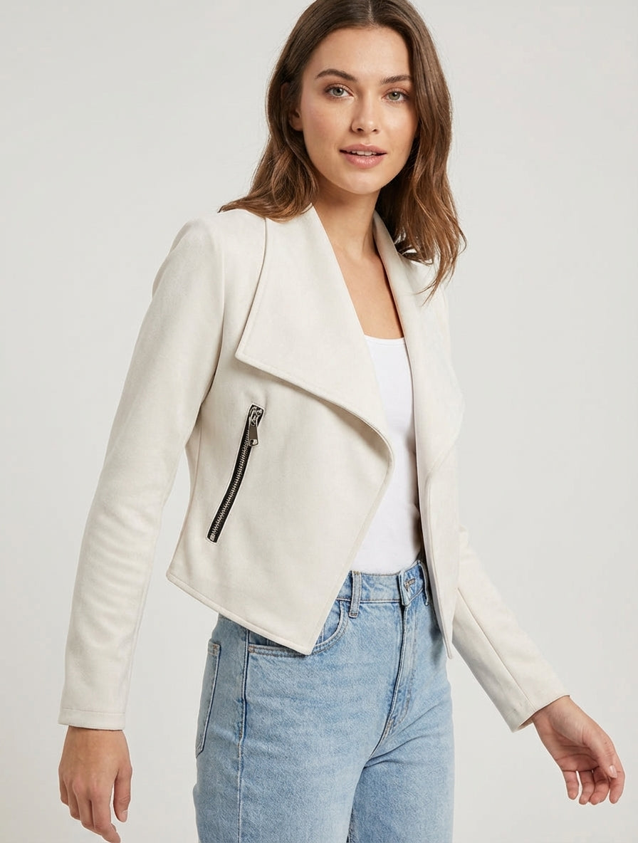 Veste en suédine à col châle - Crème