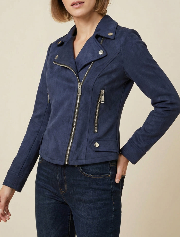 Suède jas met ritssluiting - Marine