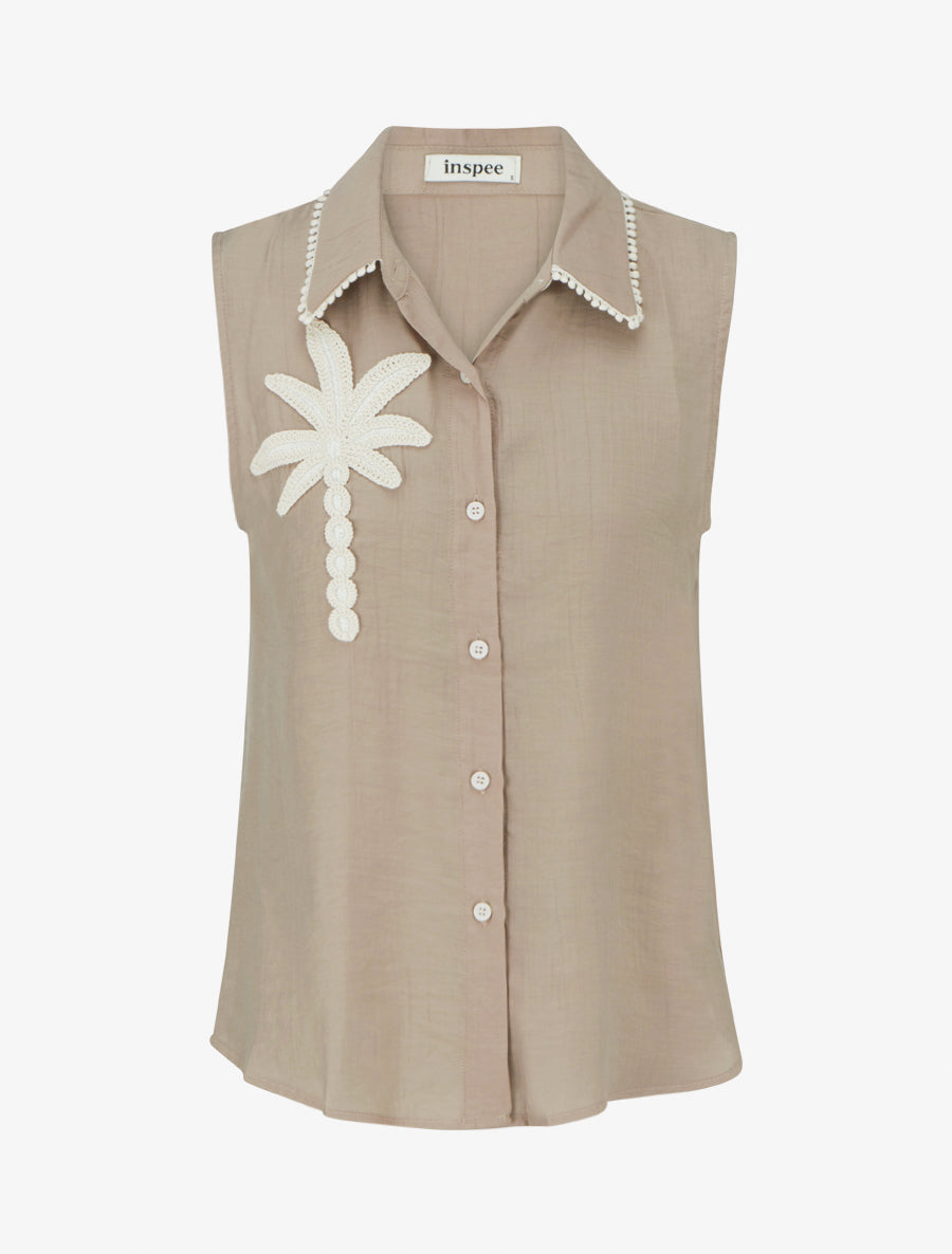 Chemise sans manches à broderie palmier - Taupe clair - 1