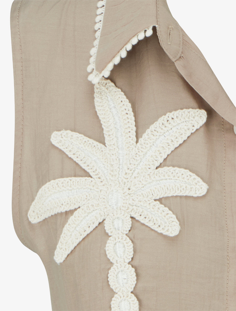 Chemise sans manches à broderie palmier - Taupe clair - 3