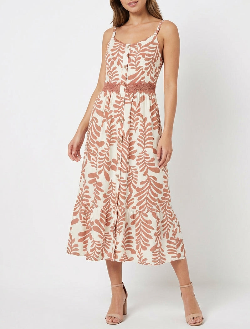 Robe évasée imprimé fantaisie - Vieux rose