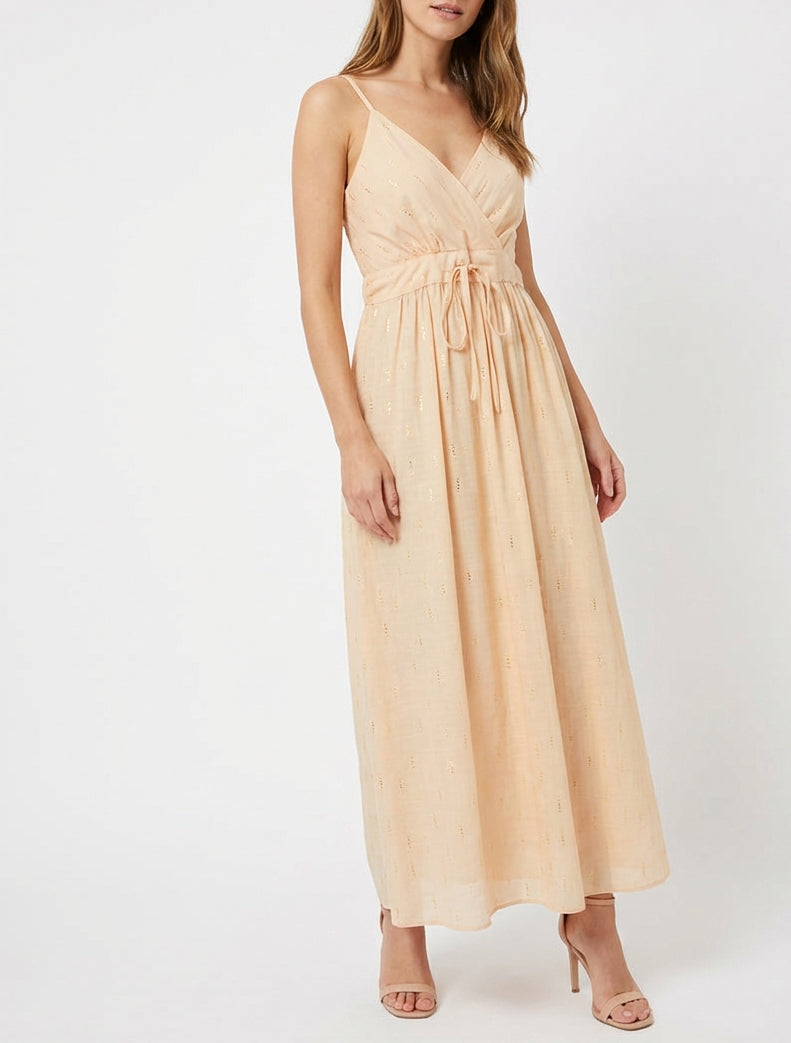 Robe élastiquée unie à détail irisé - Rose saumon