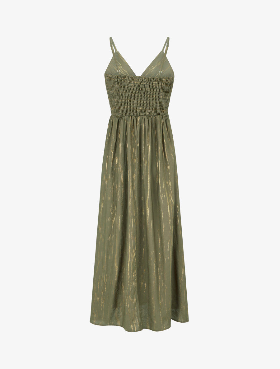 Robe élastiquée unie à détail irisé - Kaki - 2
