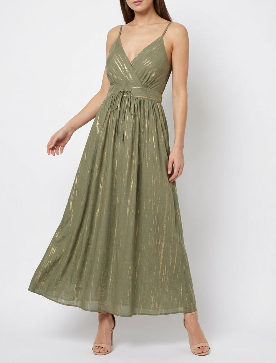 Robe élastiquée unie détail irisé - Kaki