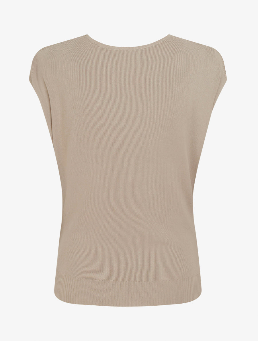 Top uni sans manches à col bénitier - Taupe - 2