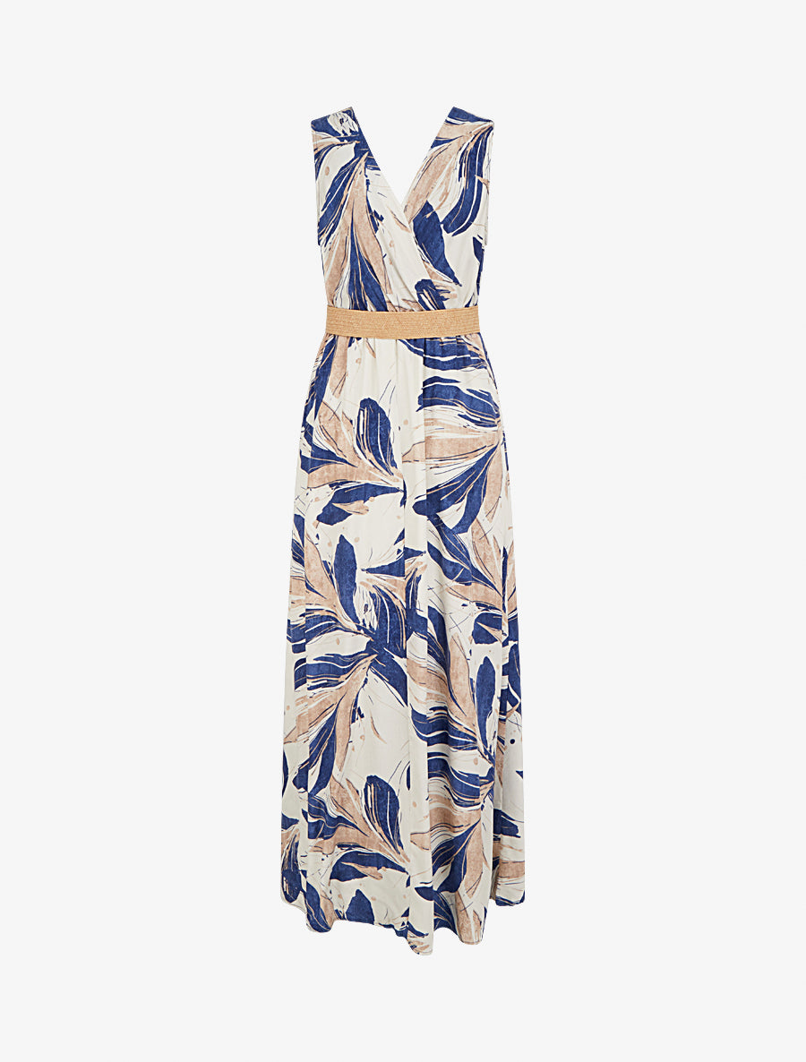 Robe longue évasée sans manches imprimé fantaisie - Bleu - 2
