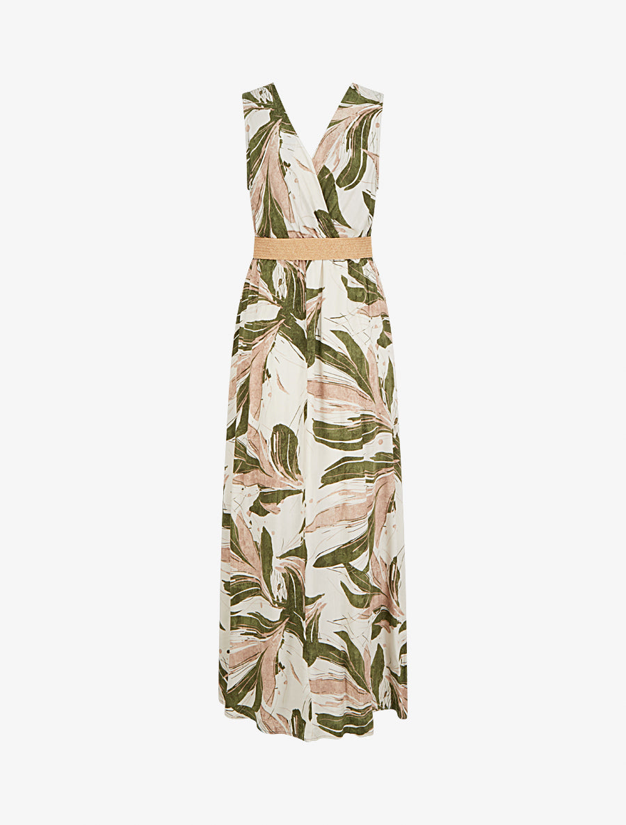 Robe longue évasée sans manches imprimé fantaisie - Kaki - 2