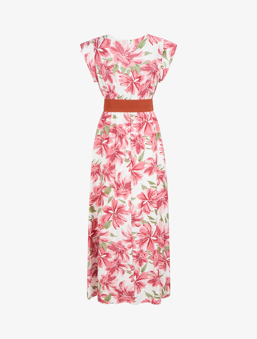 Robe longue imprimé fleuri à manches courtes - Rose - 2