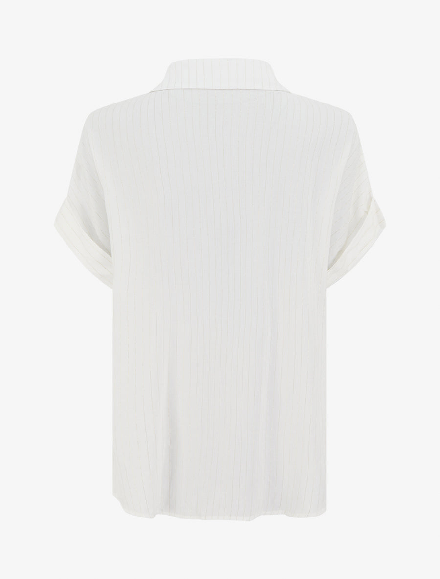 Chemise ample manches courtes à fine rayures dorées - Blanc - 2