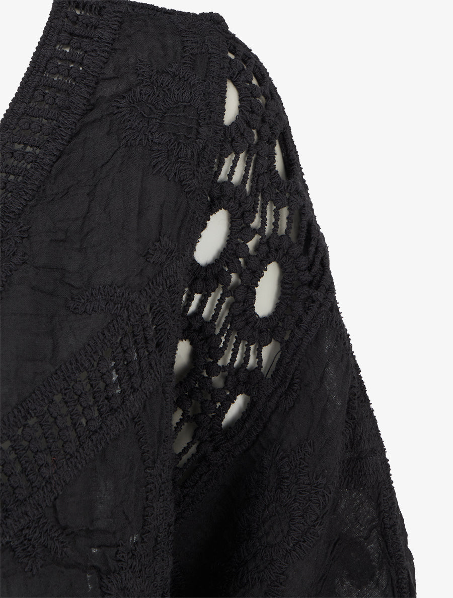 Top ample brodé à manches courtes - Noir - 3