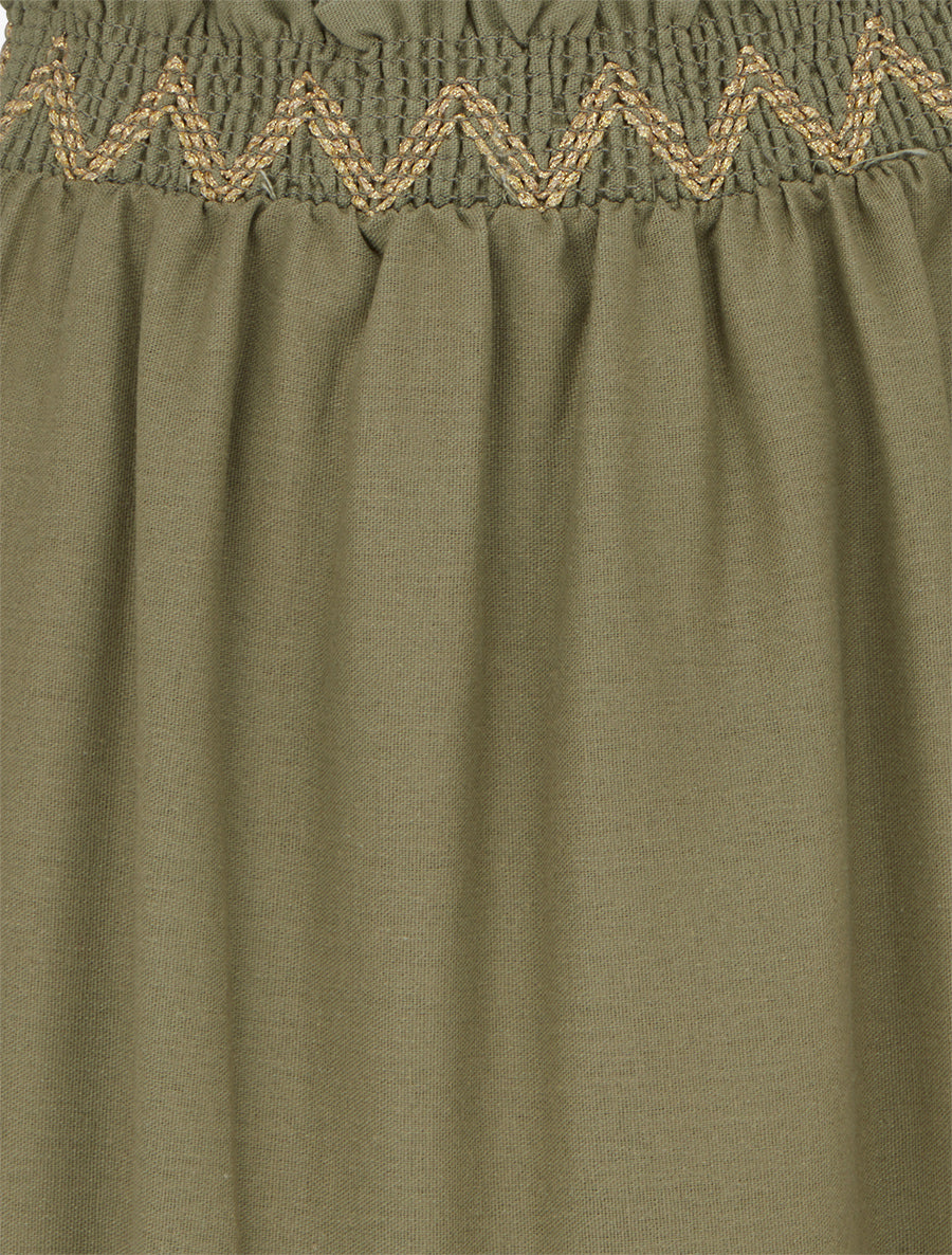 Jupe longue élastiquée à broderie - Kaki - 3