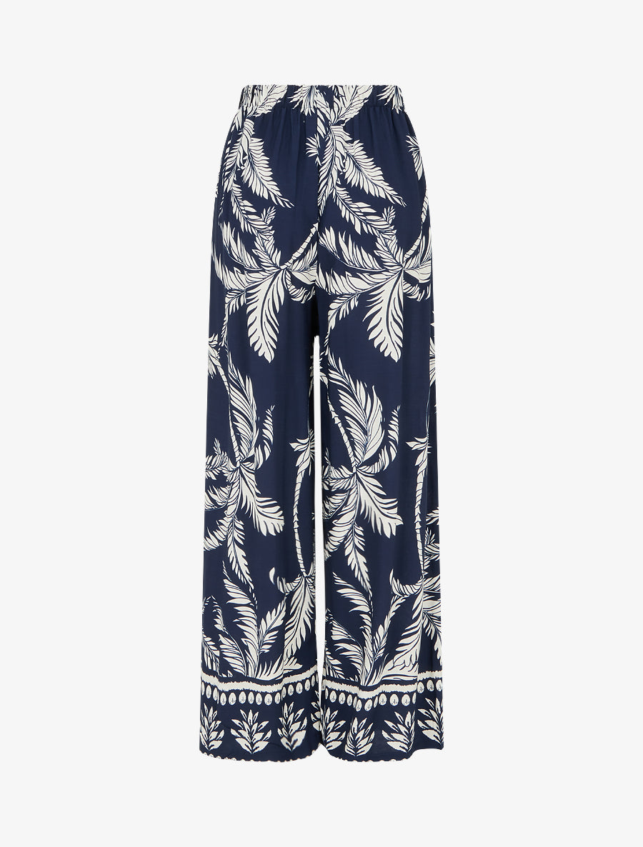 Pantalon élastiquée fluide imprimé feuillage - Marine - 2