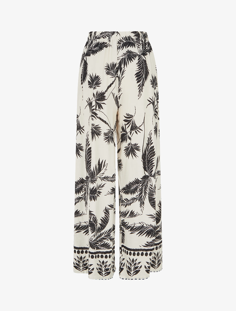 Pantalon élastiquée fluide imprimé feuillage - Beige - 2