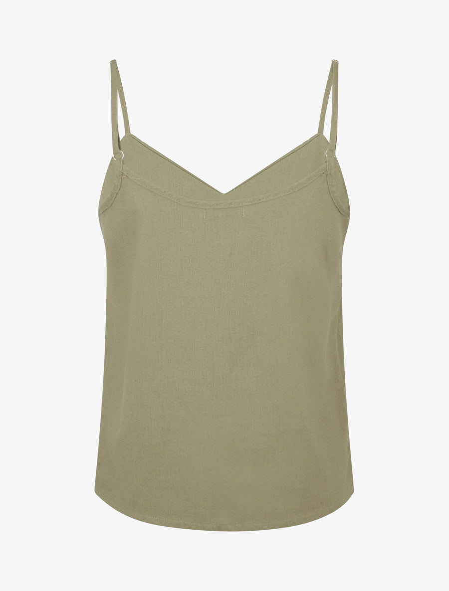 Caraco en lin mélangé à col brodé - Kaki - 2