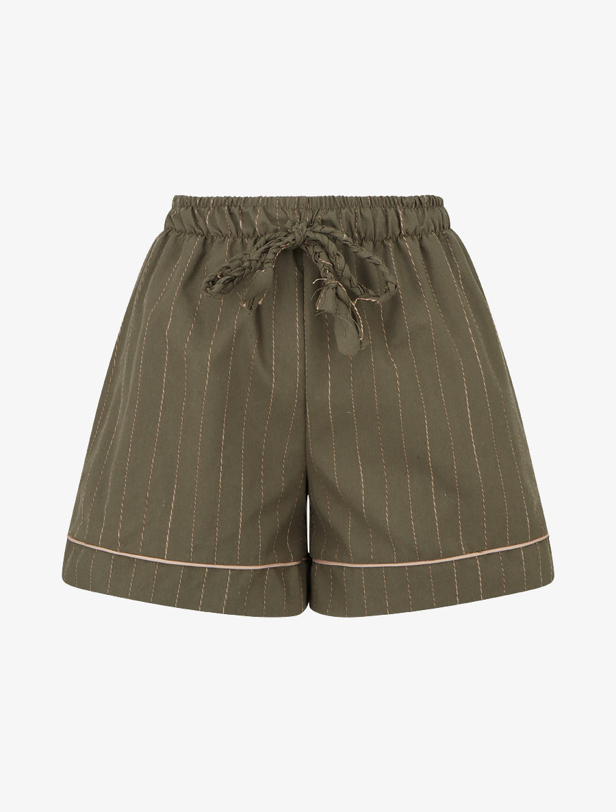 Short droit à fines rayures - Kaki - 1