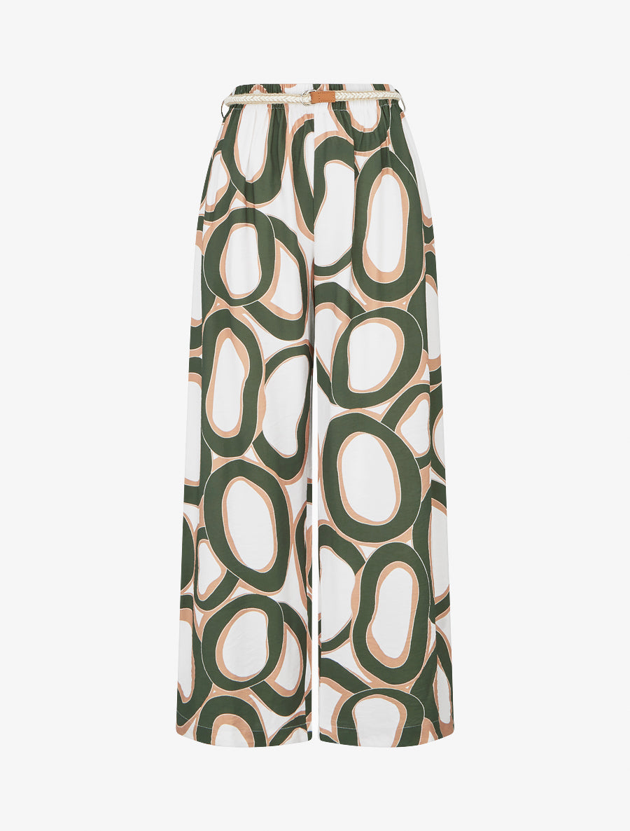 Pantalon droit à taille haute et imprimé graphique - Kaki - 1