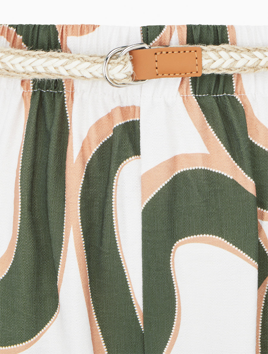 Pantalon droit à taille haute et imprimé graphique - Kaki - 3