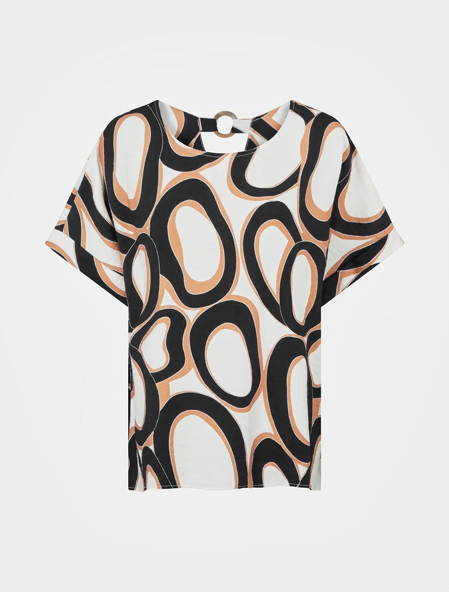 Top ample manches courtes imprimé stylisé - Noir - 1