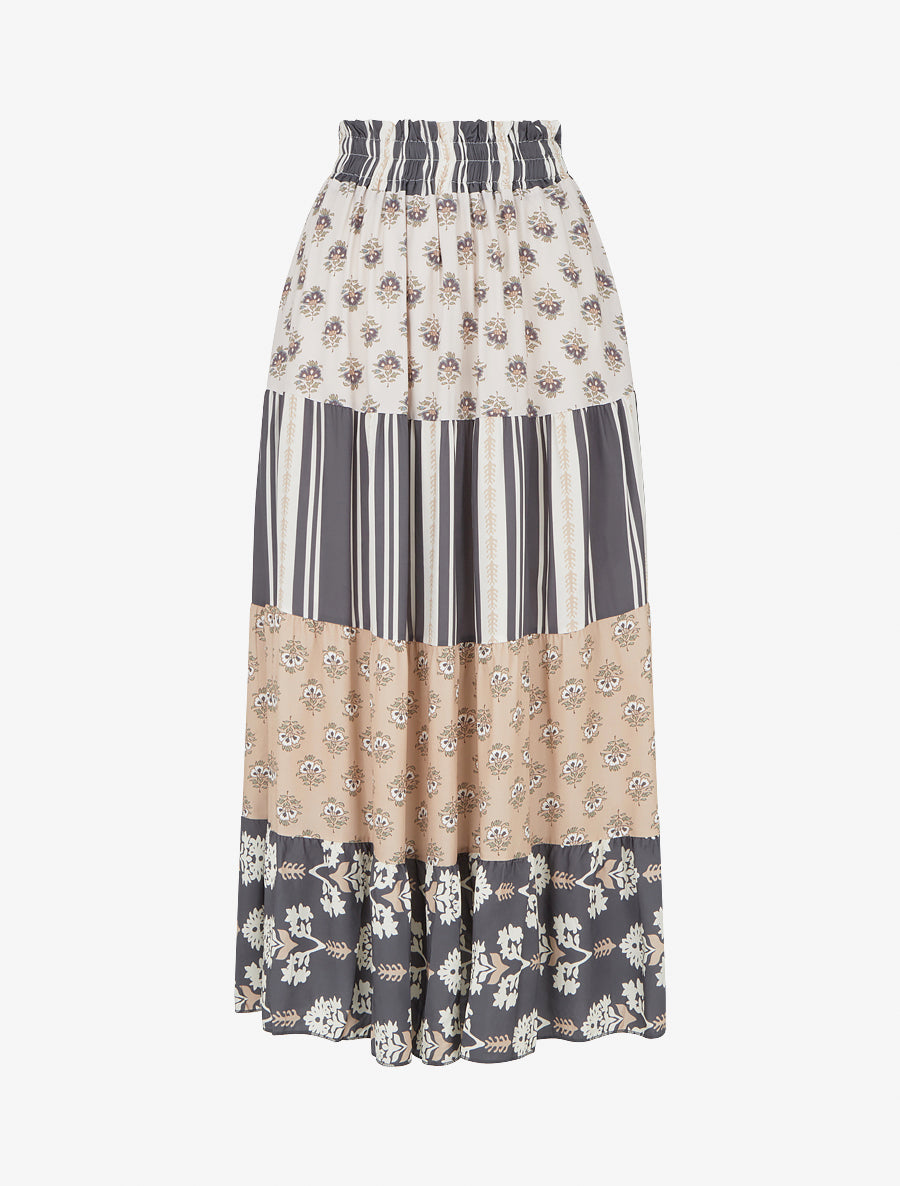 Jupe longue patchwork coupe évasée - Gris foncé - 1