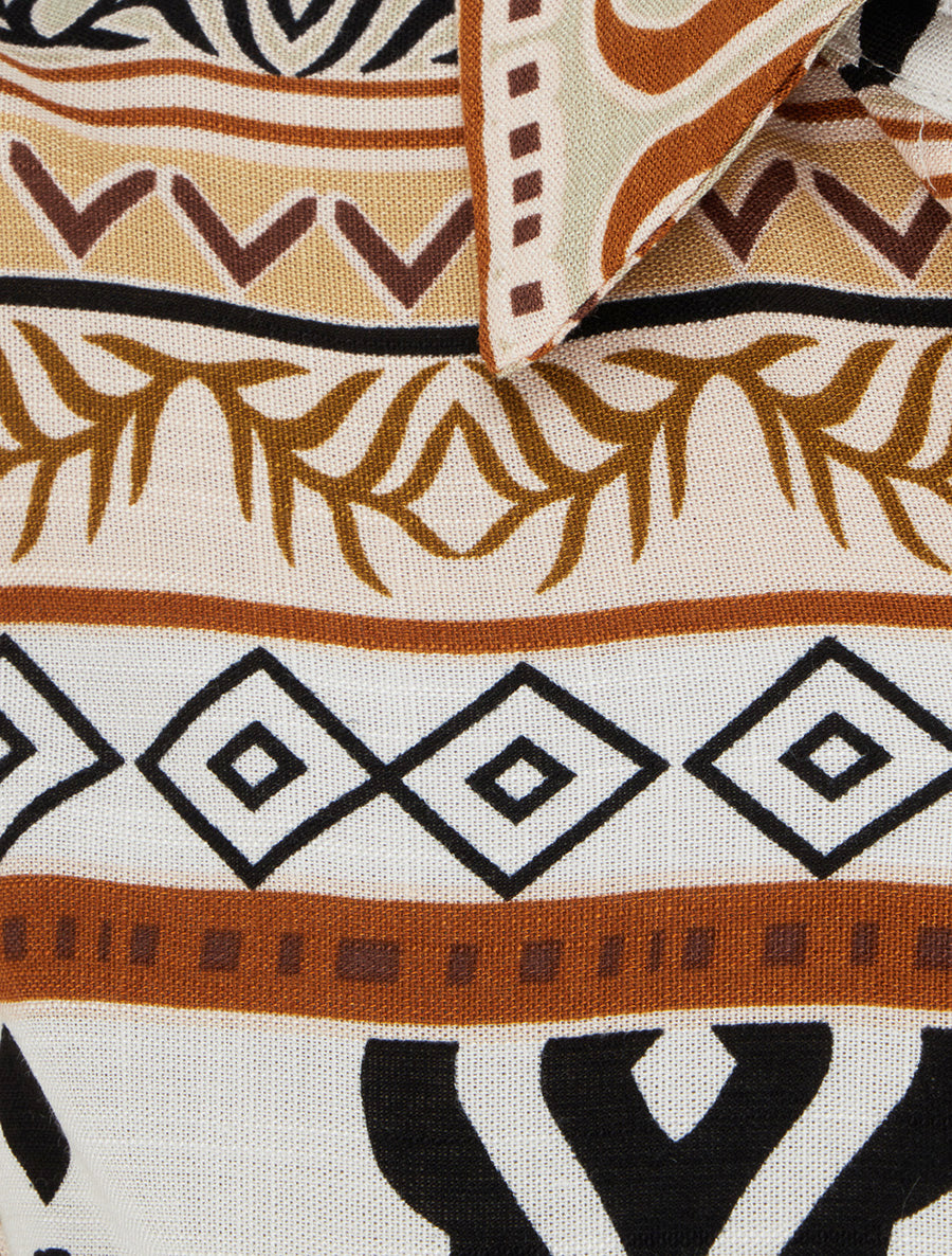 Robe longue évasée imprimé graphique - Blanc/marron - 3