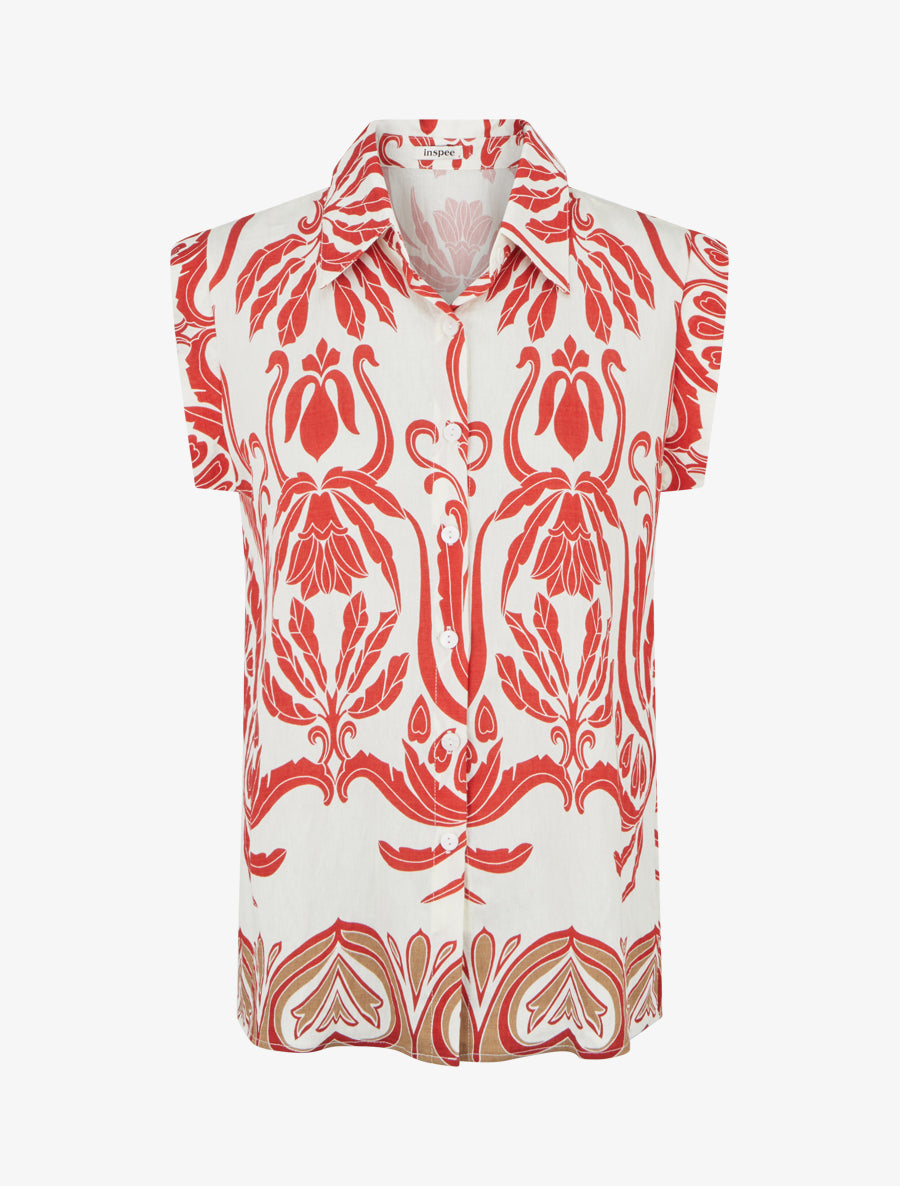 Chemise droite sans manches motif arabesque - Rouge - 1