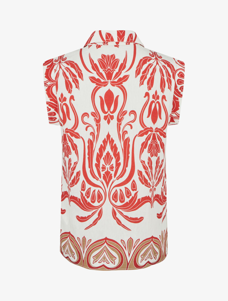 Chemise droite sans manches motif arabesque - Rouge - 2