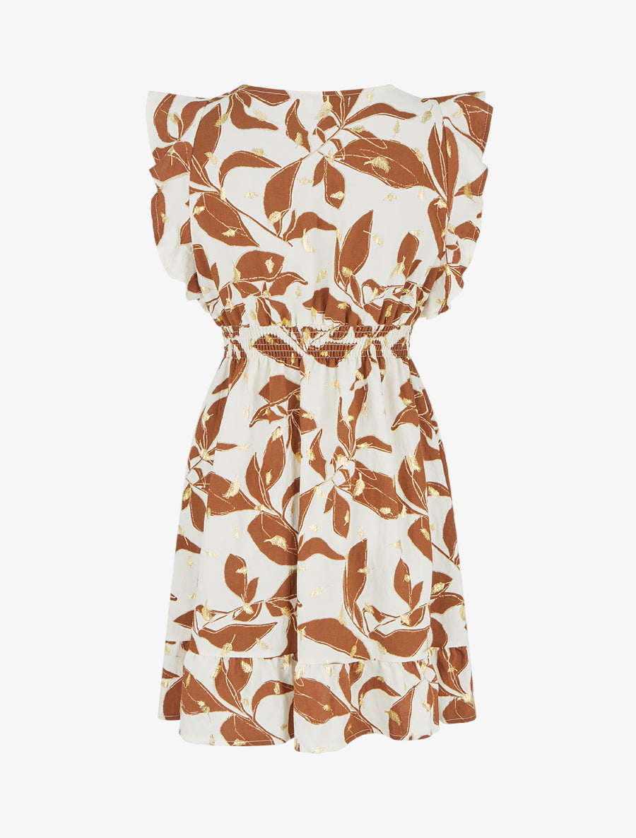 Robe imprimé feuilles à taille élastiquée - Marron - 2