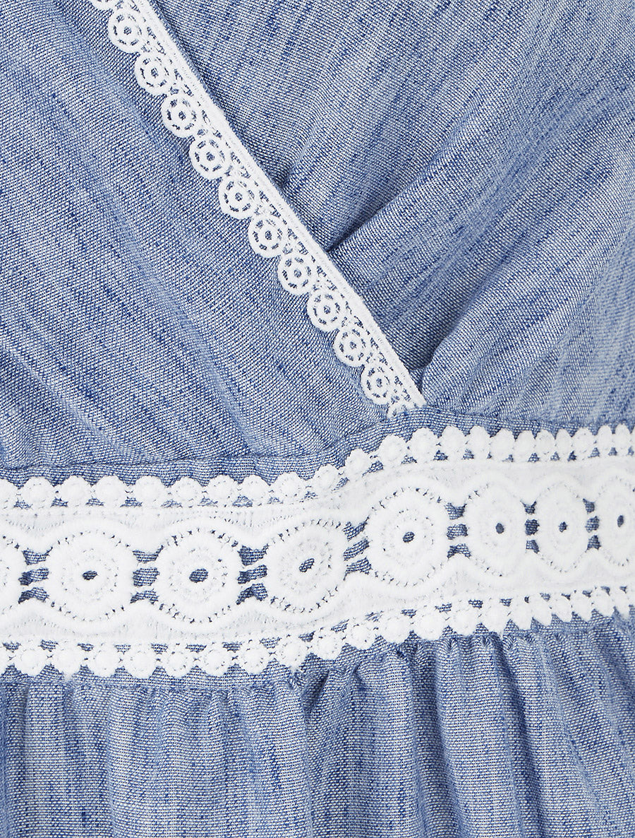 Robe mi-longue à bande brodée - Bleu - 3