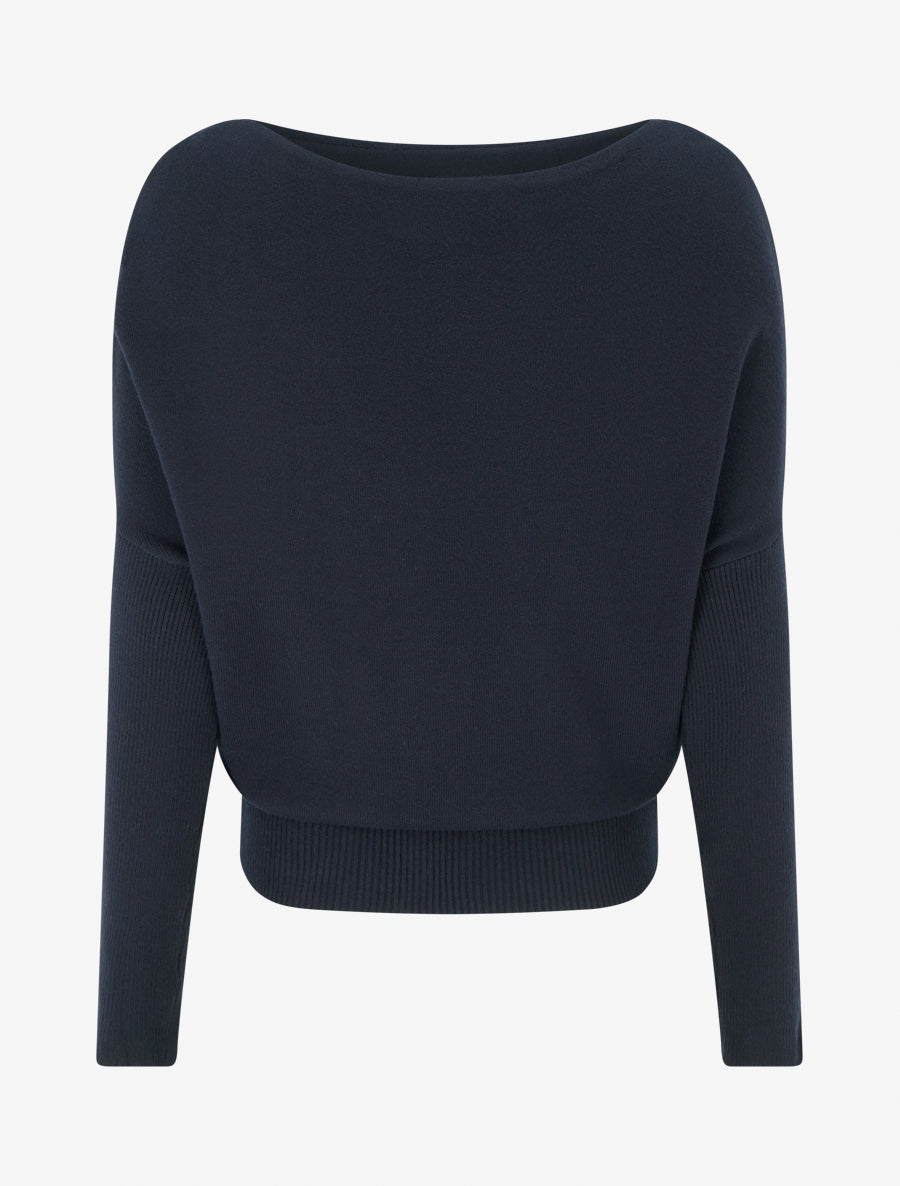 Pull droit manches chauve-souris et col bateau - Marine - 2