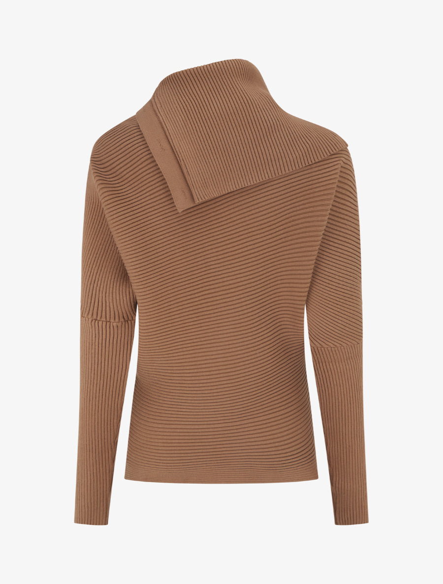Pull uni à col roulé stylisé - Camel - 2