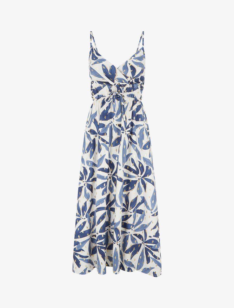 Robe longue imprimé stylisé à détail irisé - Bleu - 1
