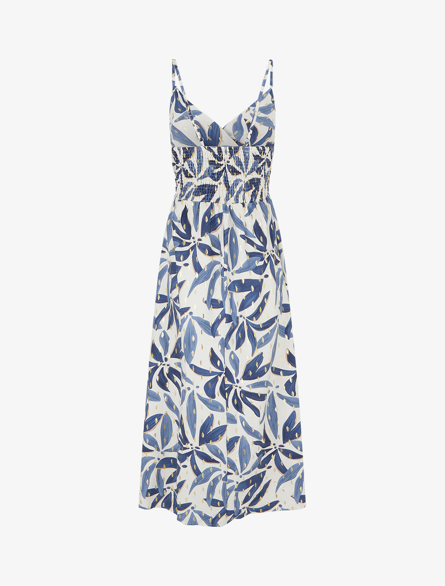 Robe longue imprimé stylisé à détail irisé - Bleu - 2