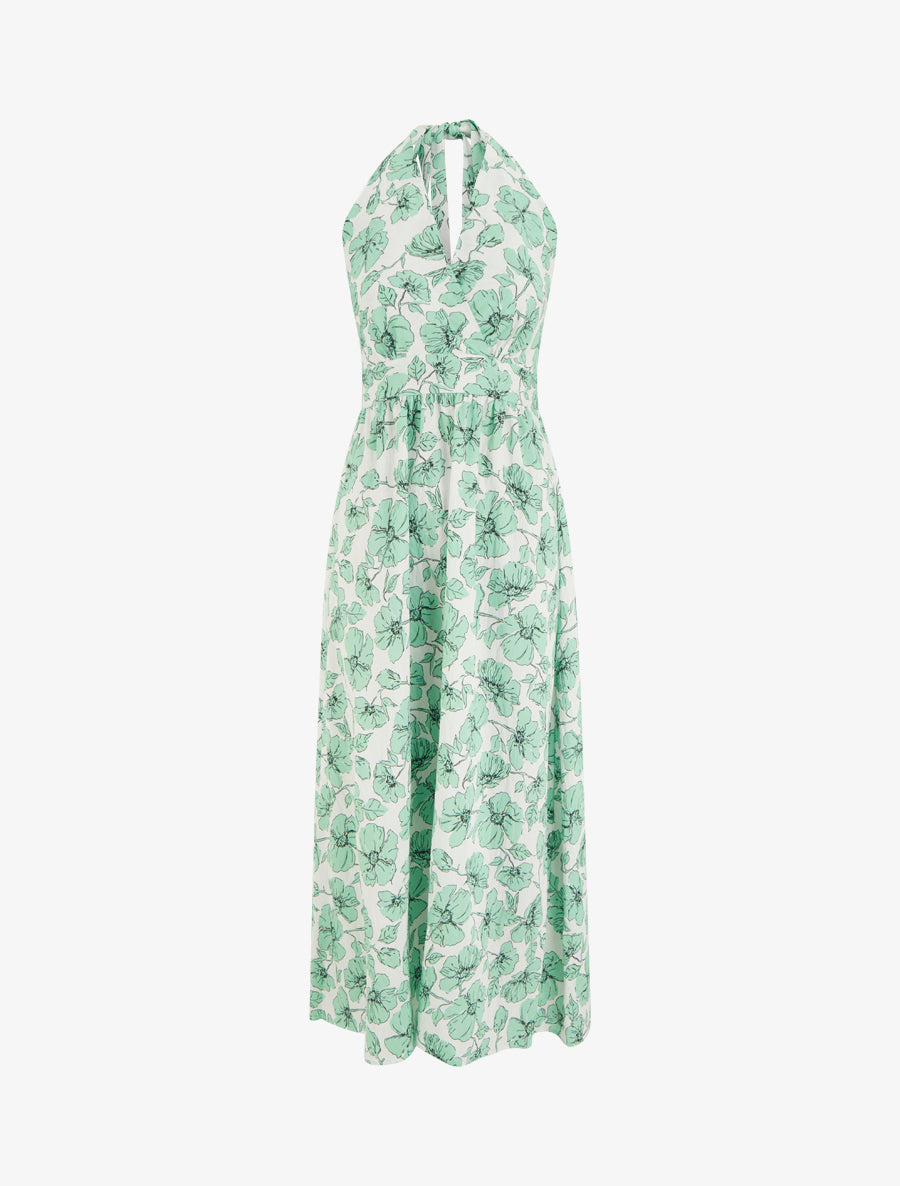Robe longue dos nu imprimé floral - Vert menthe - 1