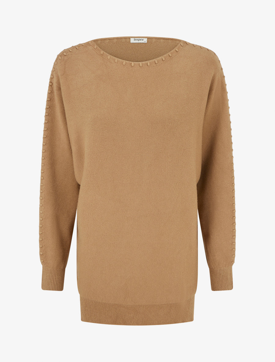 Pull uni à détail texturé - Camel - 1