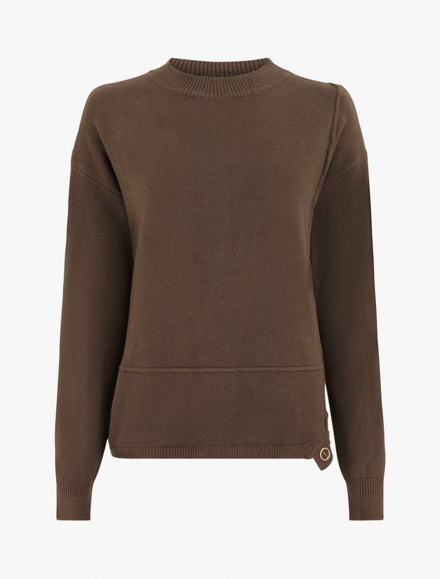 Pull uni à empiècement oeillets - Marron - 1