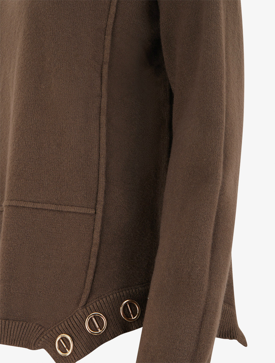 Pull uni à empiècement oeillets - Marron - 3