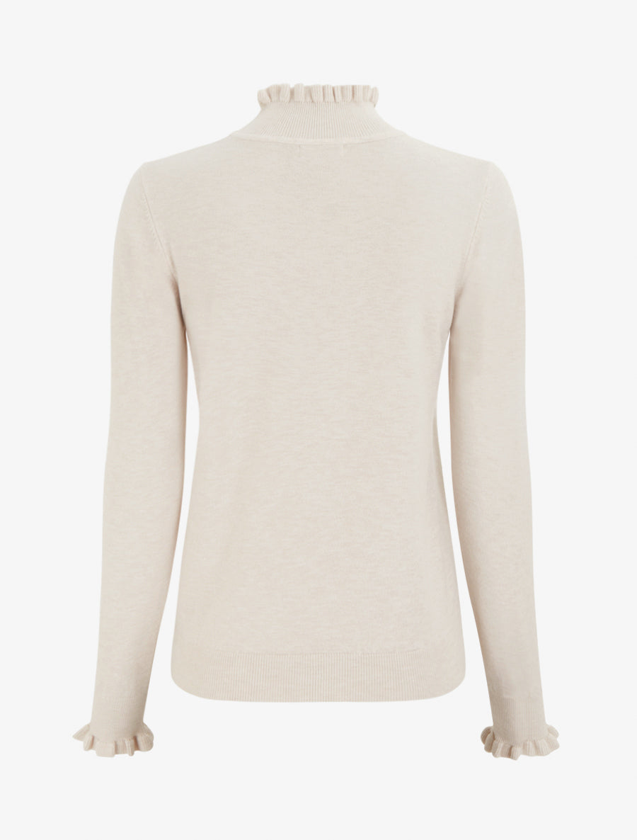 Pull droit à col montant et poignets volantés - Beige - 2