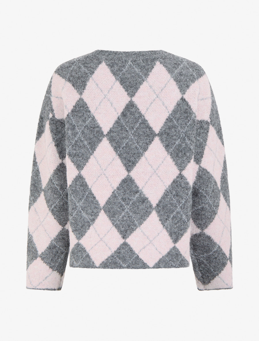 Pull ample en laine mélangée à motif losanges - Gris - 2