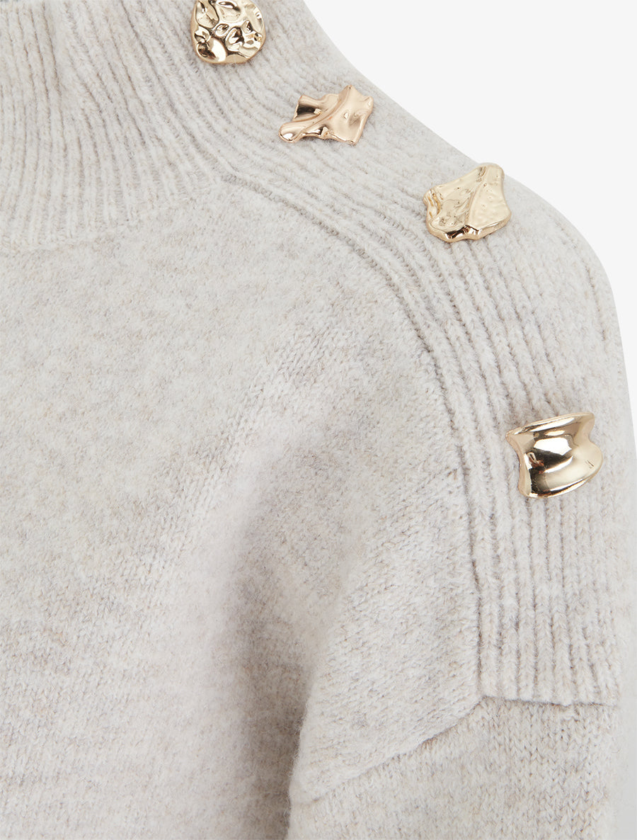 Pull en laine mélangée à boutons fantaisies - Beige - 3