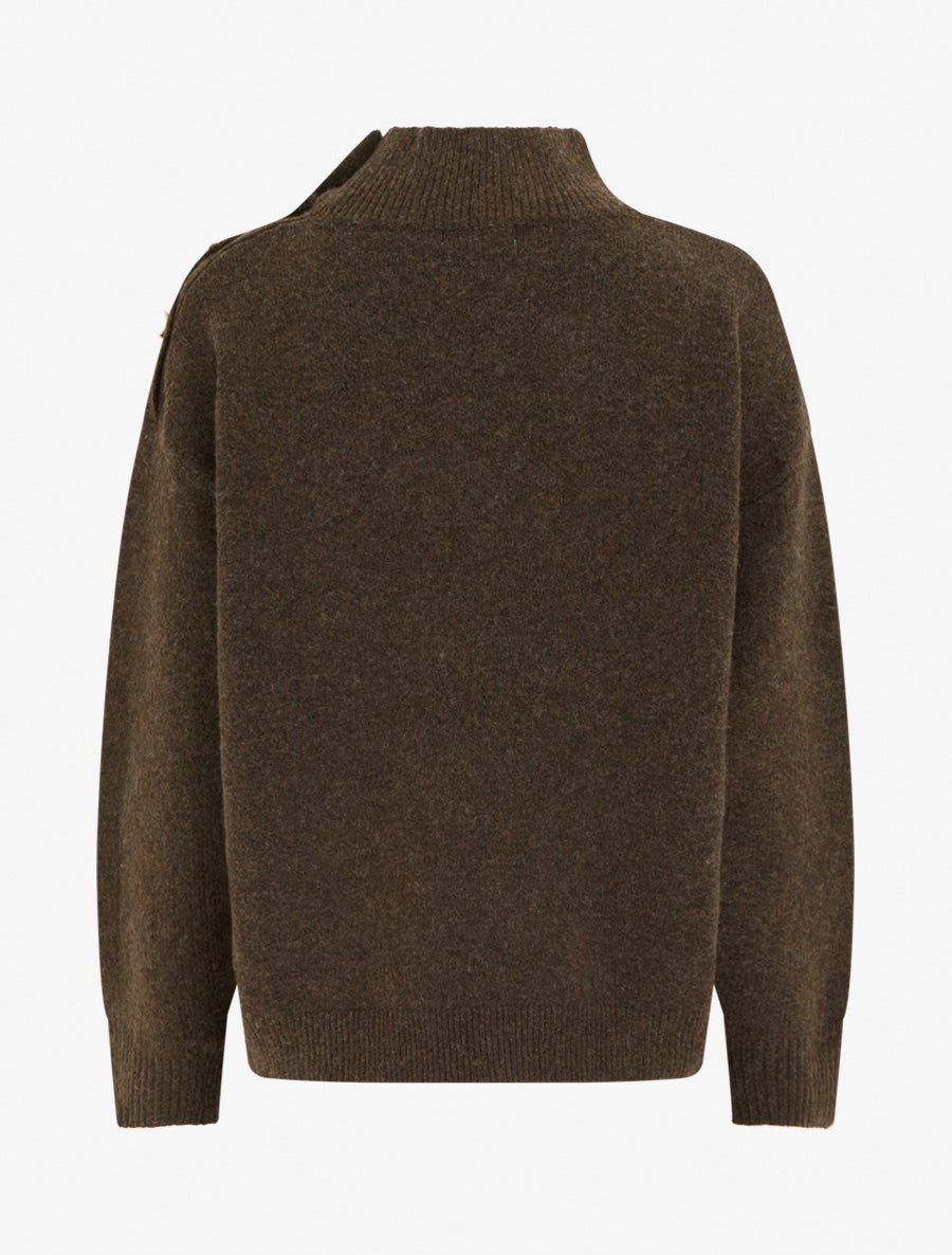 Pull en laine mélangée à boutons fantaisies - Marron - 2
