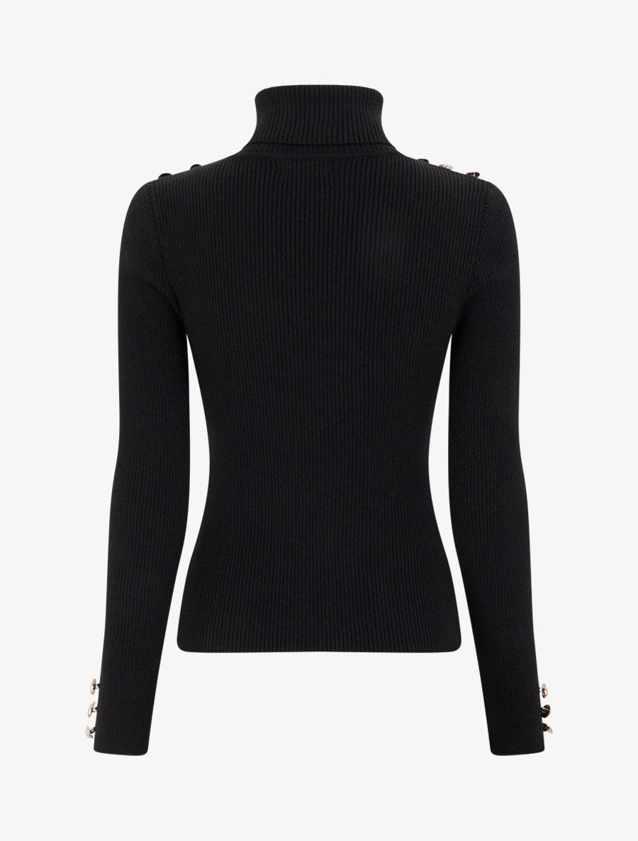 Pull en maille côtelée pailleté à col roulé - Noir - 2