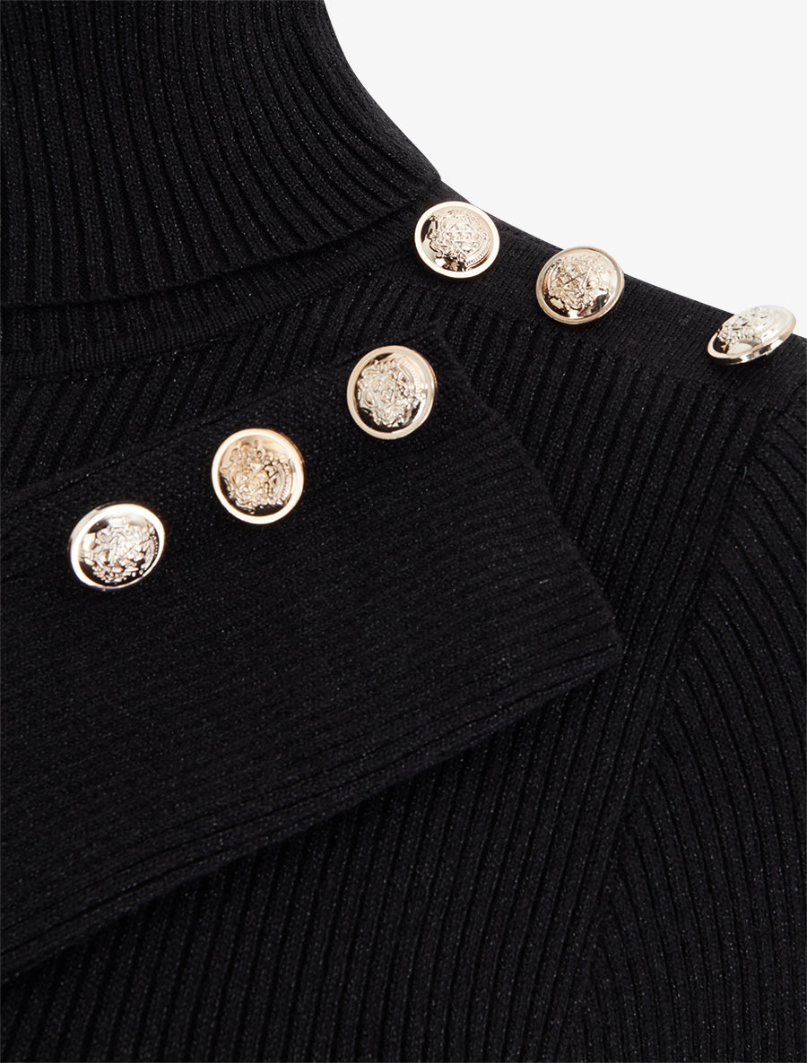 Pull en maille côtelée pailleté à col roulé - Noir - 3
