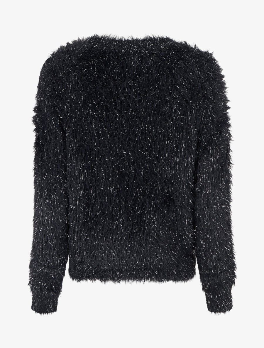 Pull uni duveteux à détail irisé - Noir - 2